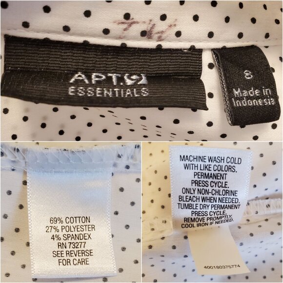 Apt. 9 Essentials White Black Polka Dot Wrinkle-Resistant Button Down Top - 8 - Picture 14 of 14